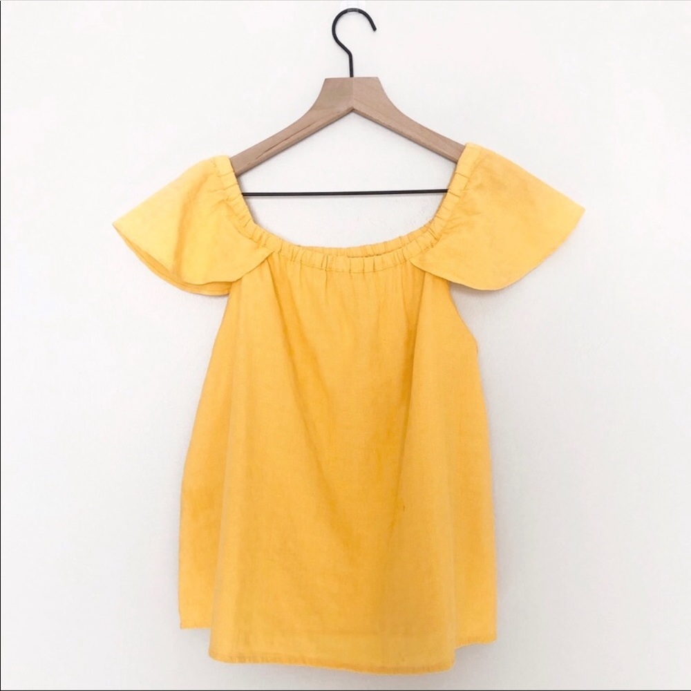 New J.crew yellow off the shoulder texture Blouse